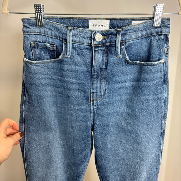 FRAME Le Sylvie High Waist Straight Leg Jeans In Lomina Rips - Picture 4 of 11